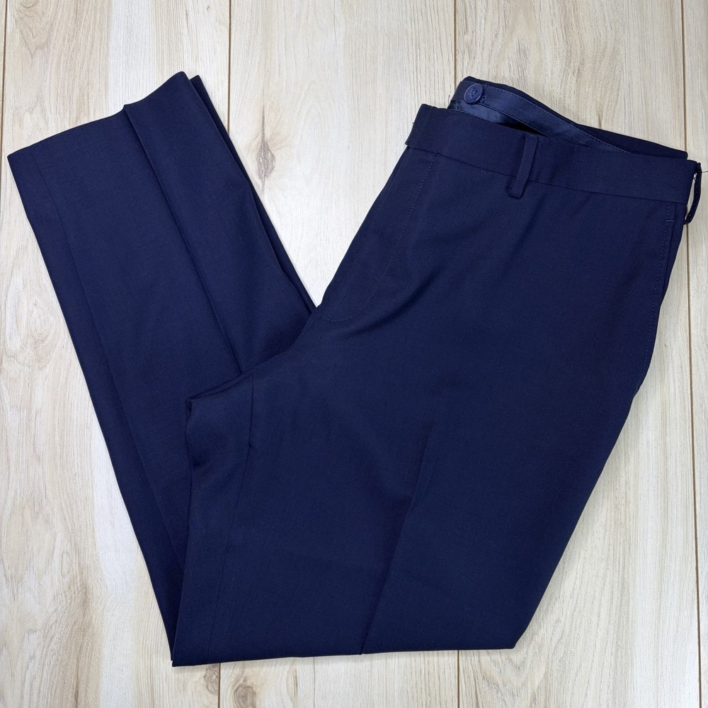 Suitsupply F.LLI CERRUTI Travel Hopsack Wool Navy Blue Dress Pants Mens 39x29